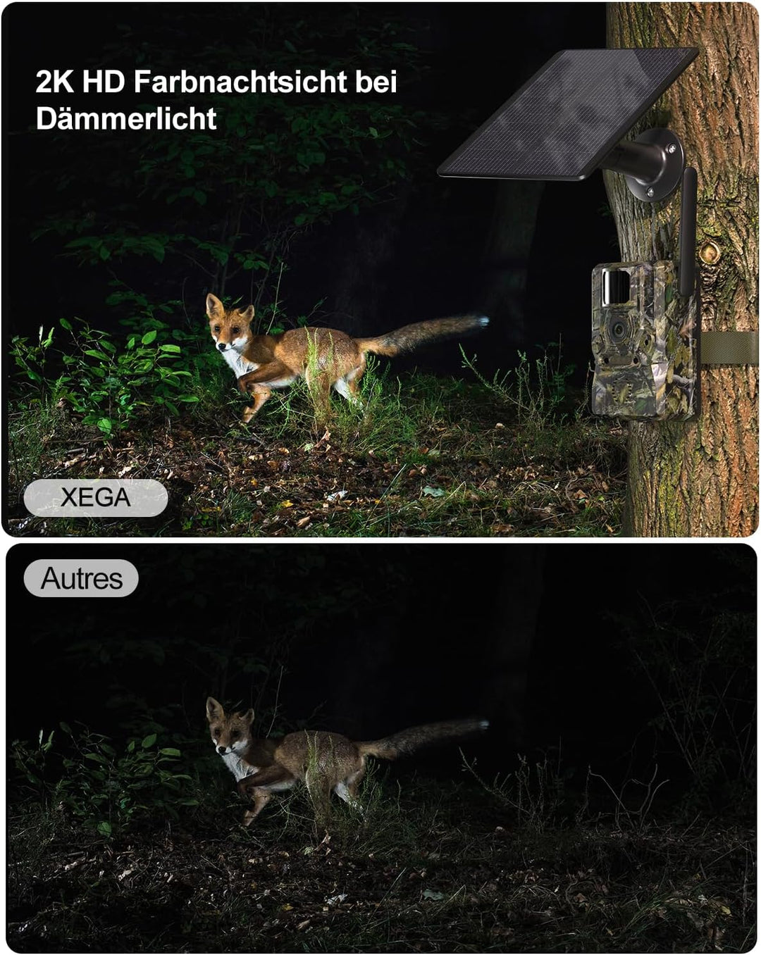 Xega 4G LTE Wildkamera mit Handyübertragung App & Bewegungsmelder, 2K Solar Überwachungskamera Ausse