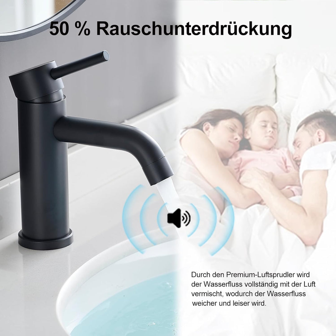 GENBONS Wasserhahn Bad Schwarz, Moderner Einhebelmischer für Waschbecken, Hochwertige Waschtischarma