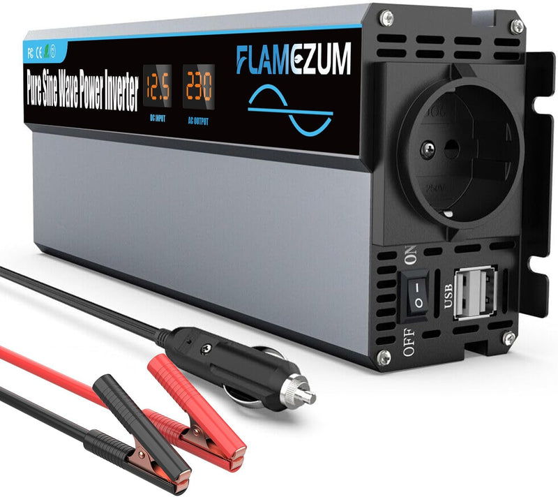 1000W KFZ Spannungswandler 12v auf 230v Reiner Sinus Wechselrichter -Auto Inverter Konverter mit 1 E