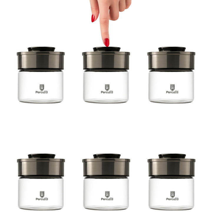 BURI Vorratsglas Vakuumglas 6er Set 450ml | Vorratsdosen Glas mit Edelstahl Deckel & Vakuum Klick-Me