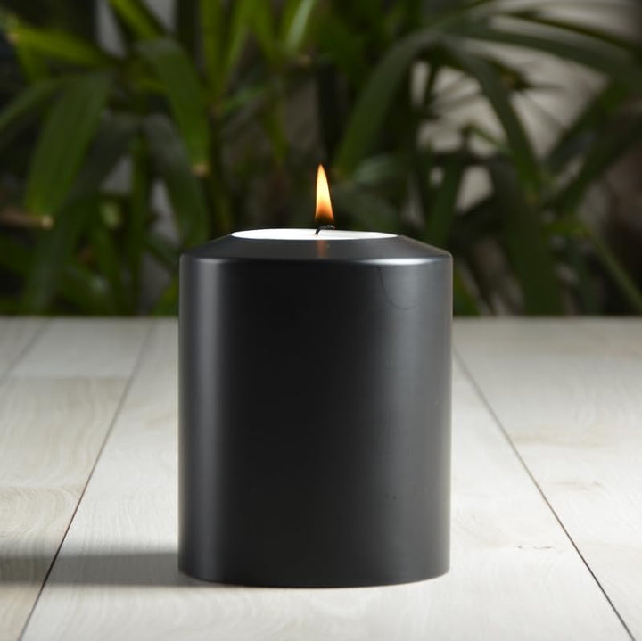 Sin! Teelichthalter Classic schwarz- ∅ 8 cm - Höhe 15 cm, Dauerkerze mit Teelicht in Kerzenform - Te
