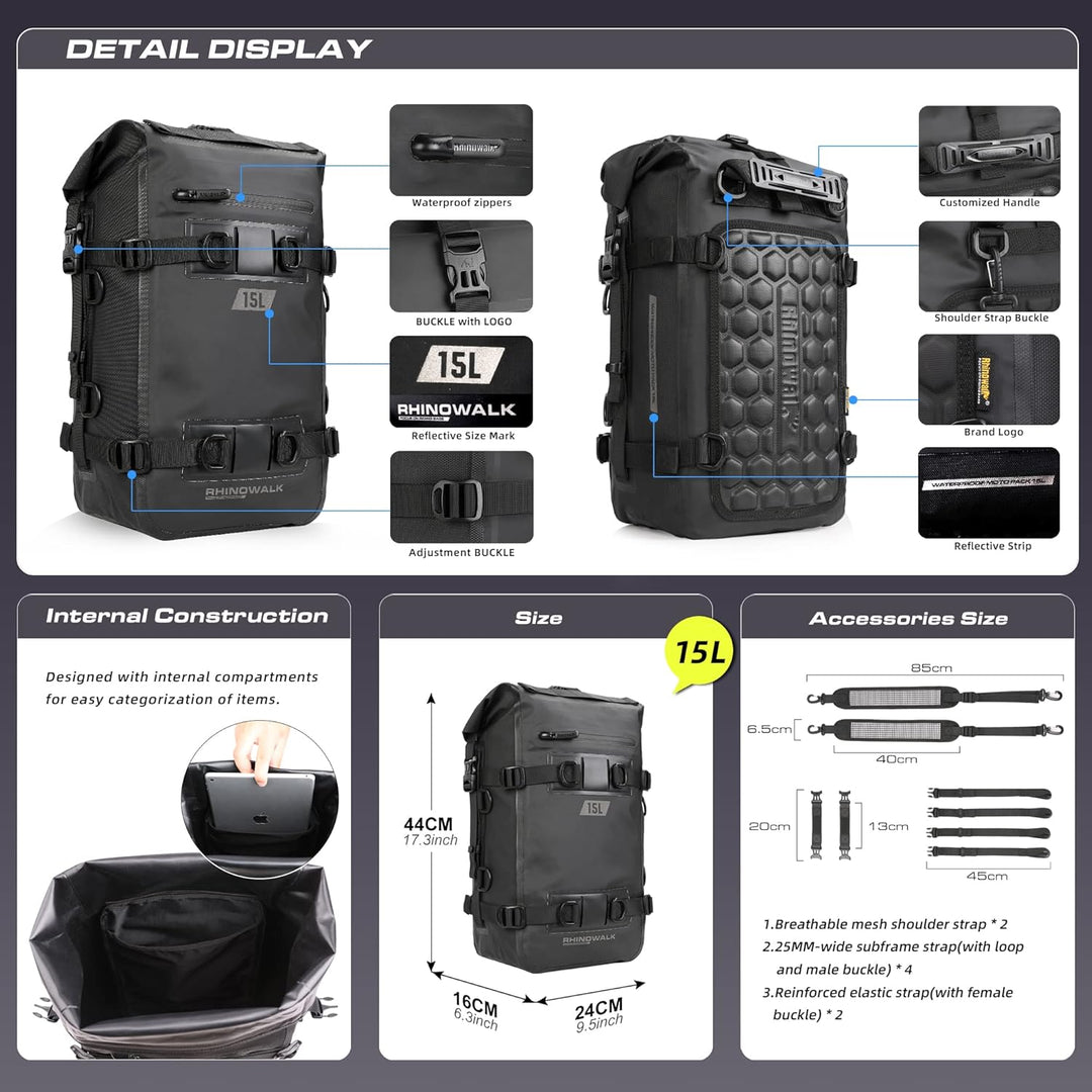 Rhinowalk Motorrad Sitztasche 8/15/30L Wasserdicht Motorradtasche Satteltaschen Gepäckträgertaschen
