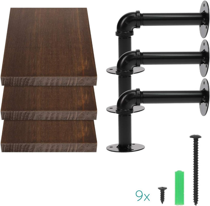 Navaris Wandregal Regal aus Holz und Metall - 3er Set Schweberegal Hängeregal - Ablage für Bilderrah