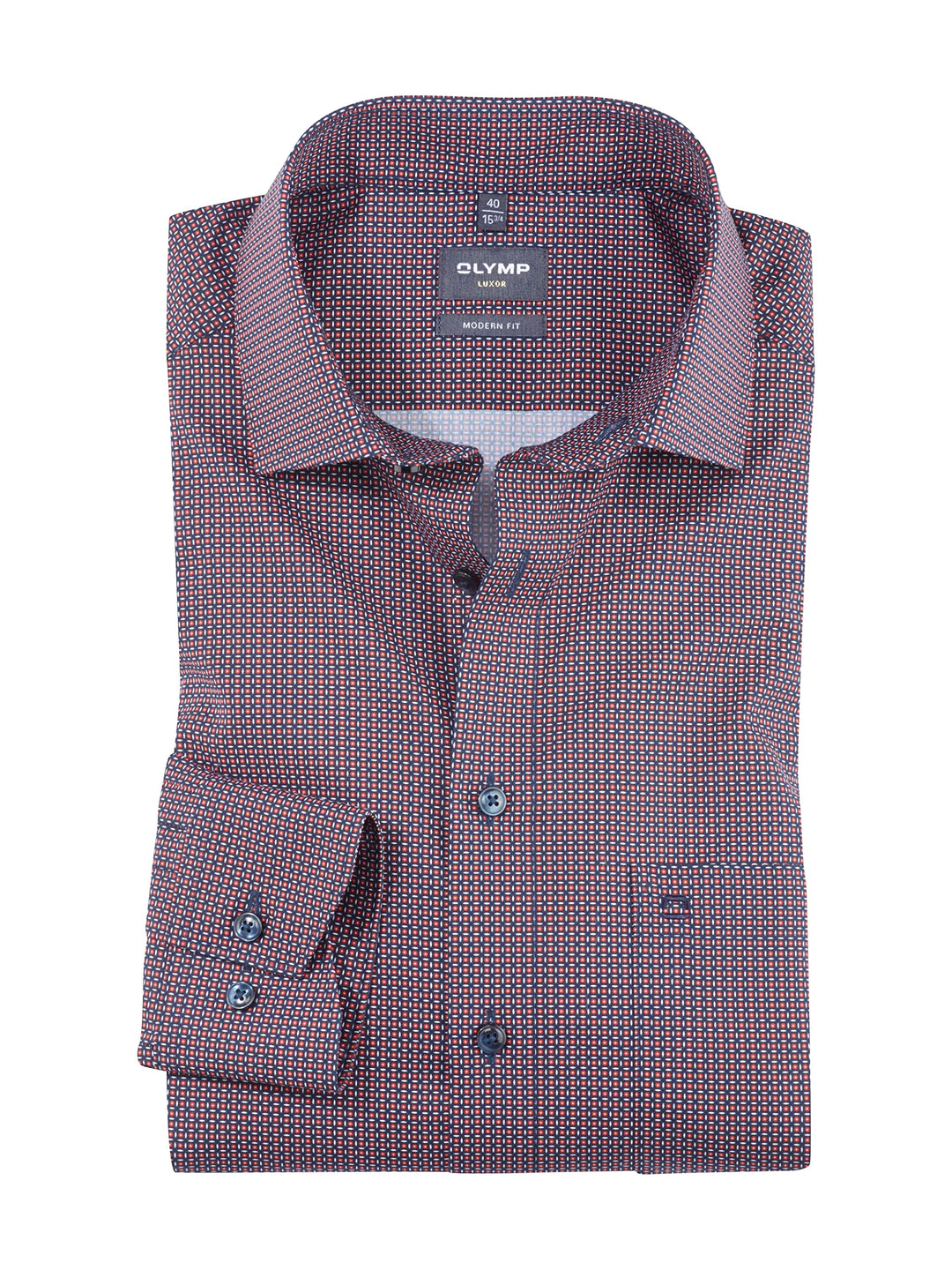 OLYMP Herren Businesshemd Langarm Luxor,Digitaldruck,modern fit,Global Kent 37 Rot 35, 37 Rot 35