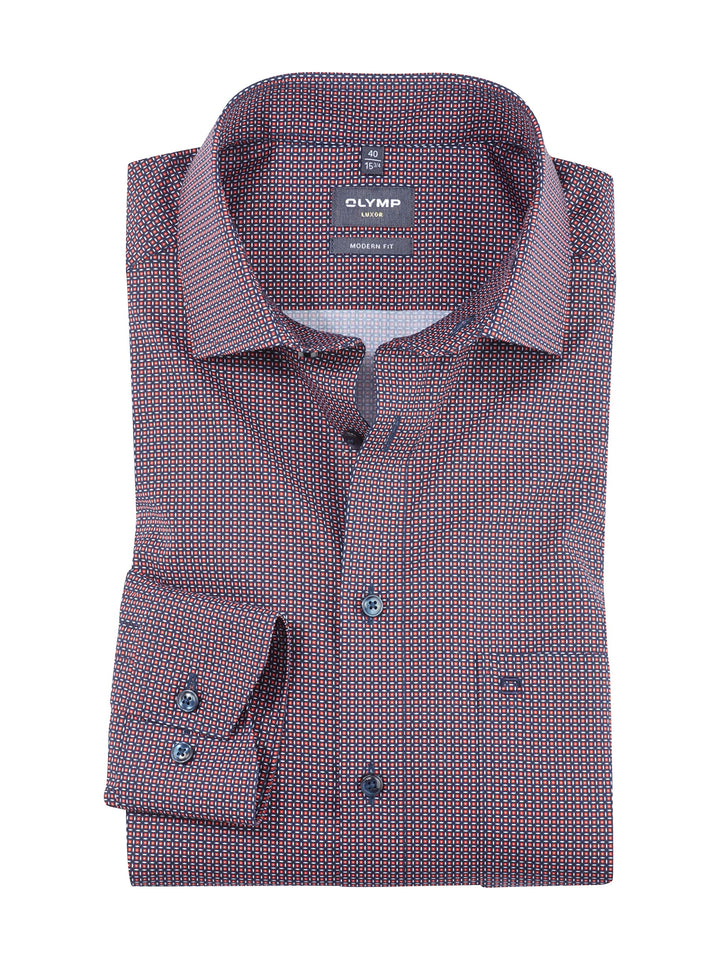 OLYMP Herren Businesshemd Langarm Luxor,Digitaldruck,modern fit,Global Kent 37 Rot 35, 37 Rot 35