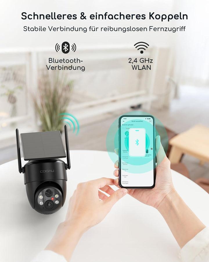 COOAU Überwachungskamera Aussen Akku Solar-2K Outdoor WLAN Kamera Überwachung Aussen mit Kabellose I