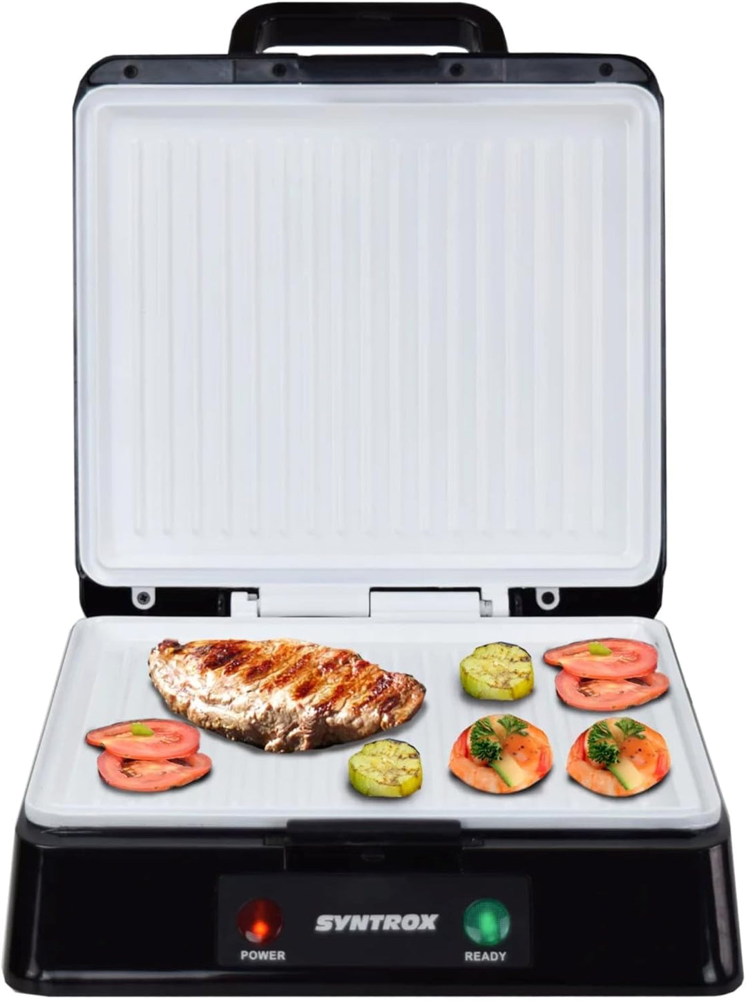 Syntrox Germany Kontaktgrill Plovas mit XXL Keramik Grillplatten und Thermostat 100° aufklappbar, 20