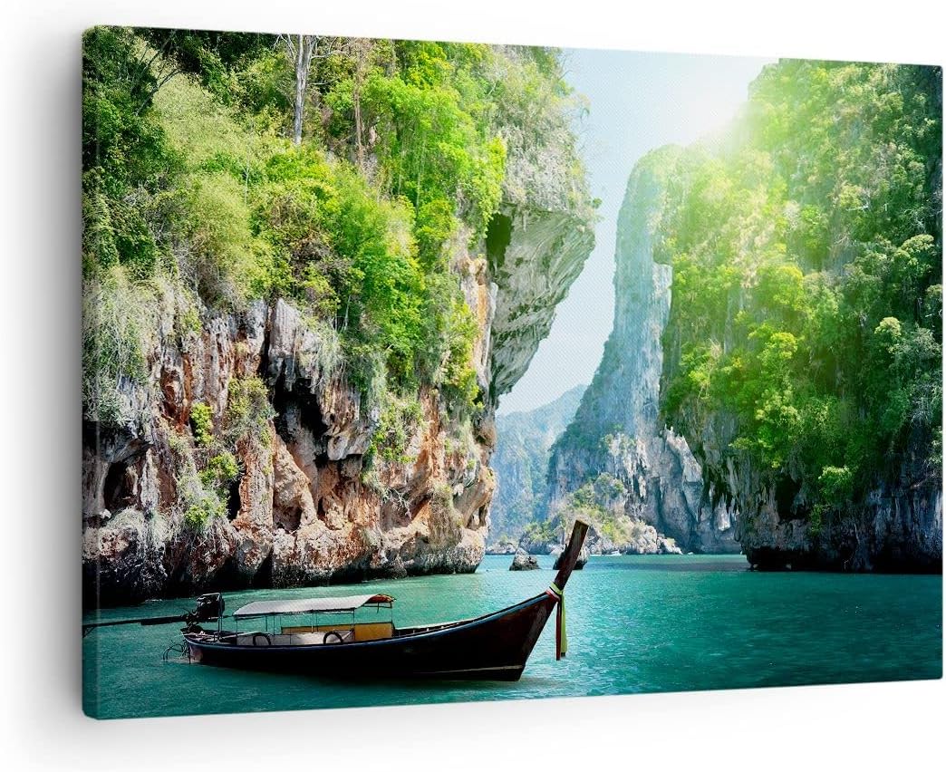 Bilder auf Leinwand Boot Klippen Natur Felsen Leinwandbild 70x50cm Wandbilder Dekoration Wohnzimmer