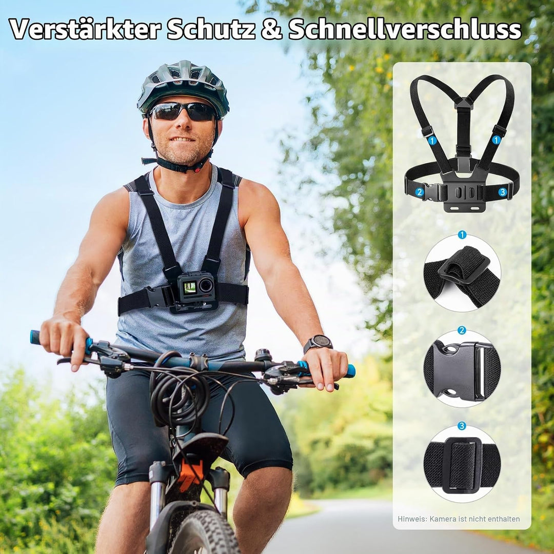 AKASO 6 in 1 Action Cam Brustgurt Kit, kompatibel mit EK7000/EK7000 Pro/Brave 4/Brave 4 Pro/Brave 7