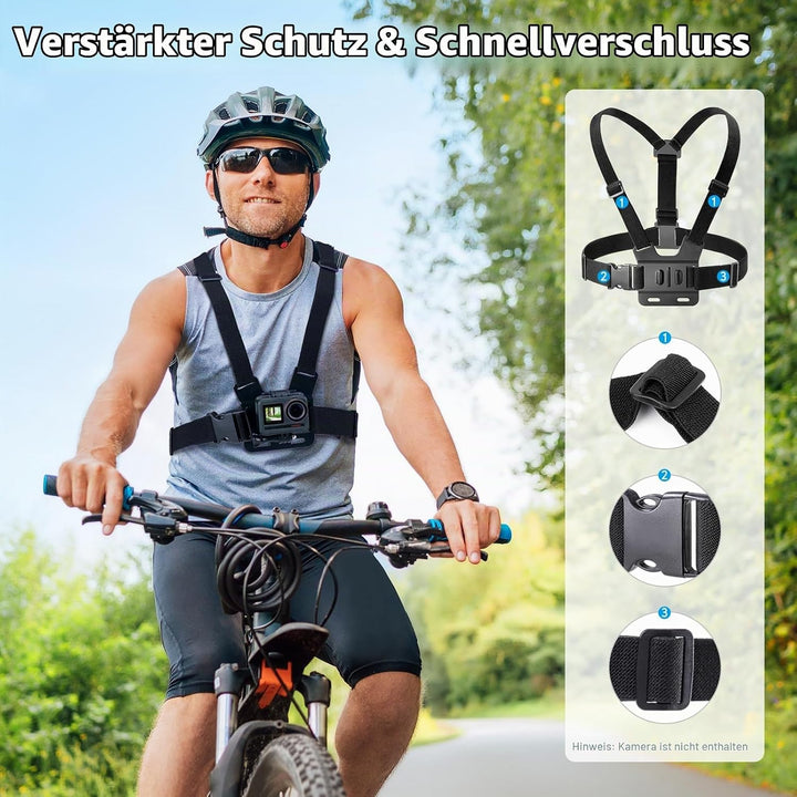 AKASO 6 in 1 Action Cam Brustgurt Kit, kompatibel mit EK7000/EK7000 Pro/Brave 4/Brave 4 Pro/Brave 7