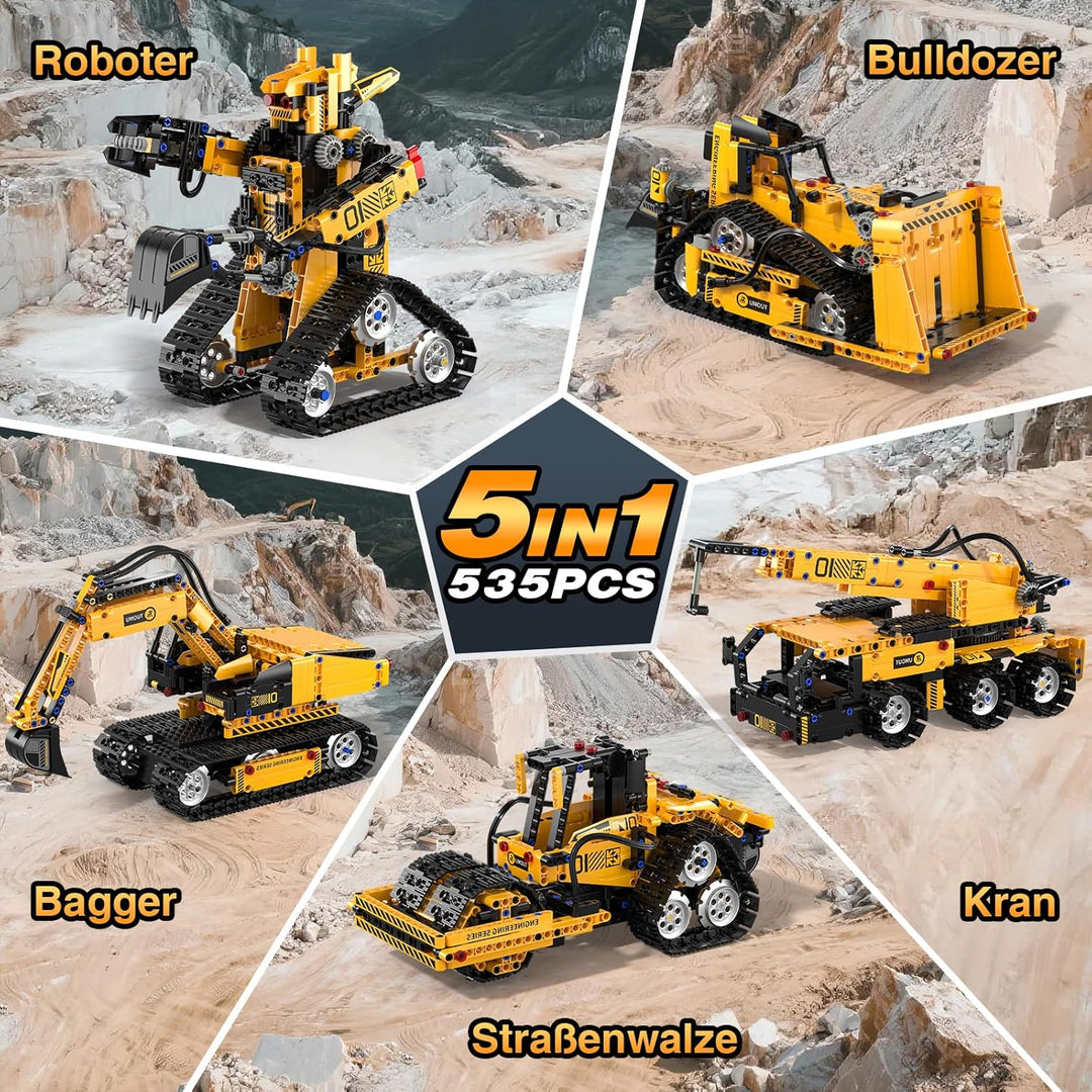 Technic Roboter Bauspielzeug Bausatz, 535PCS 5-IN-1 RC Roboter und Auto, Ferngesteuert und App Robot