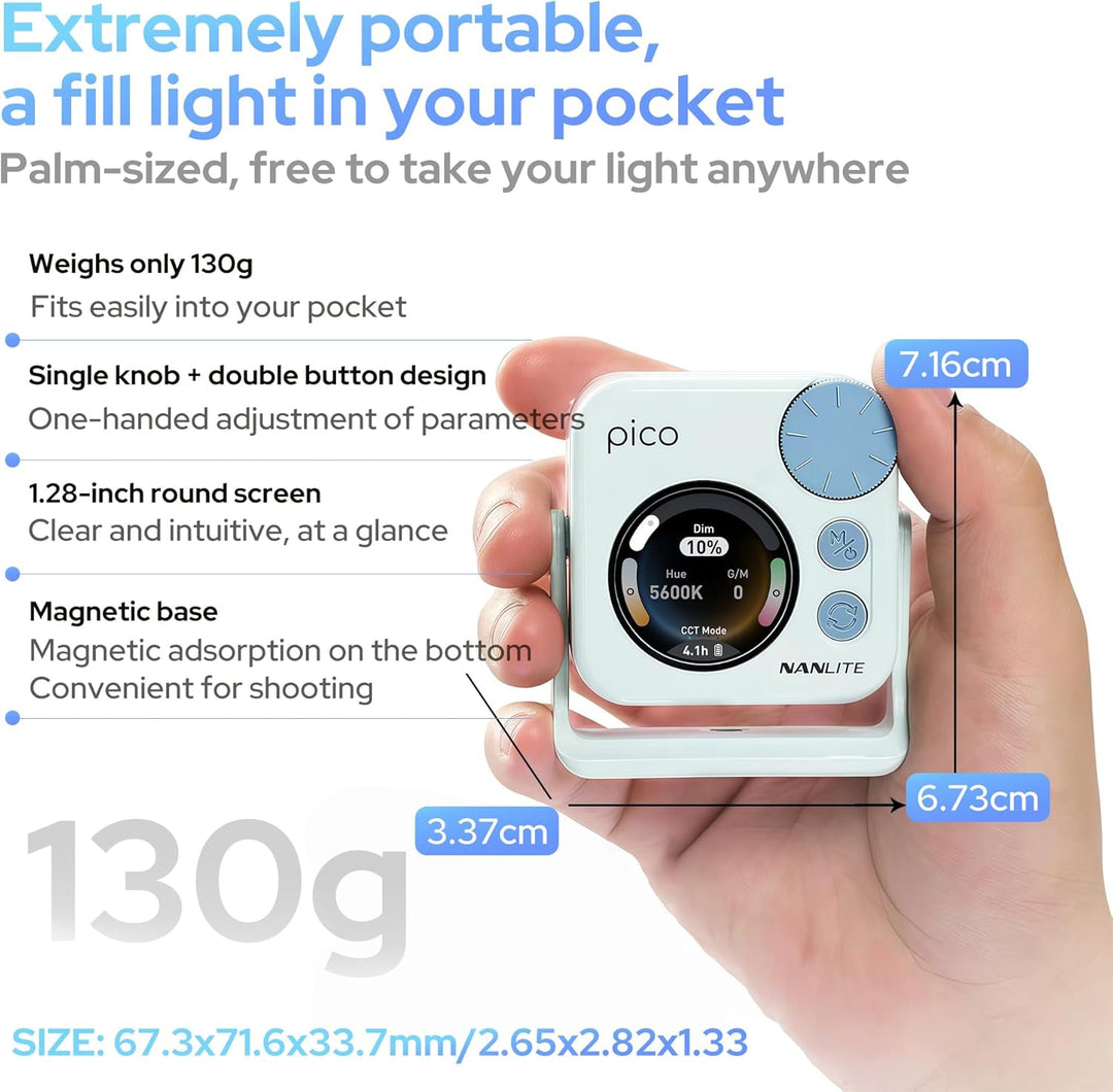 Nanlite Pico Tragbares LED-Fülllicht – Vollfarb-RGB, Snap-On-Aufsatz für Telefon-/Kamera-Fotografie,