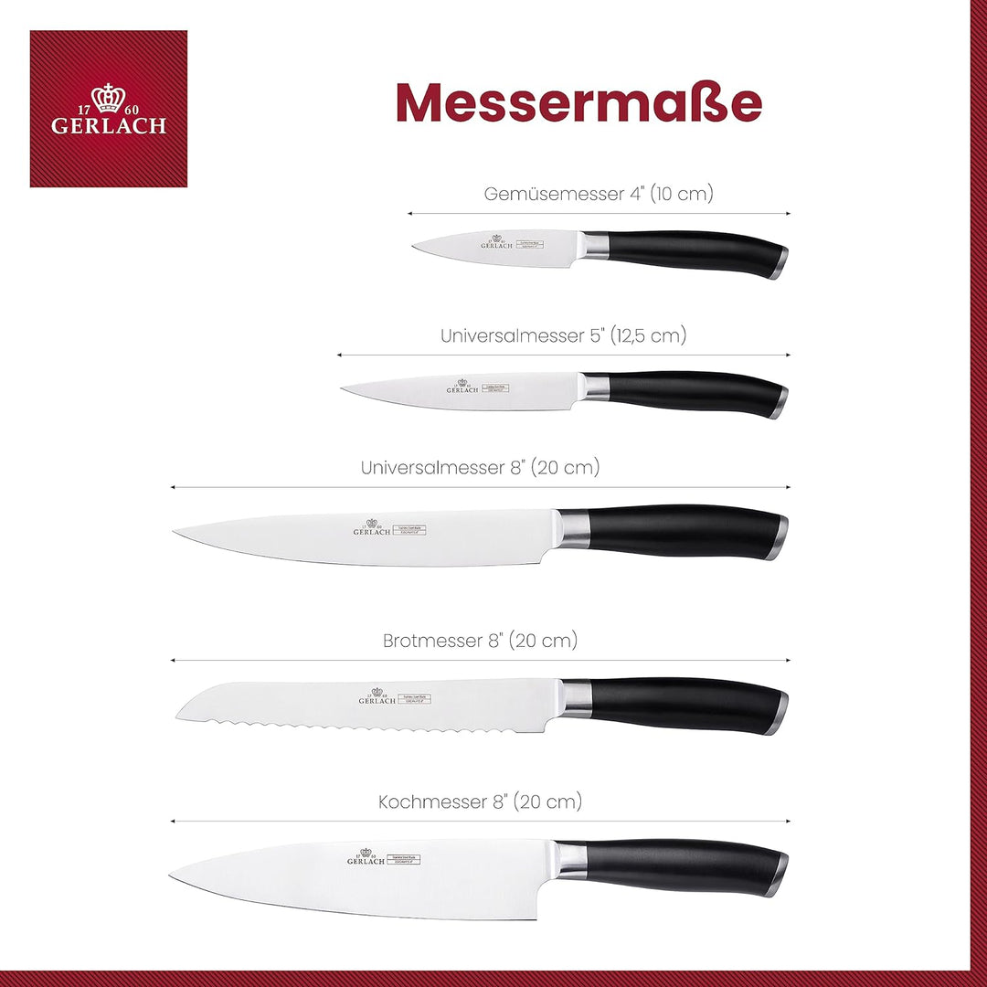 Gerlach Deco Black Messerblock Messerschärfer Messerset Küchenmesserset 5 Messer Edelstahl Buchenhol