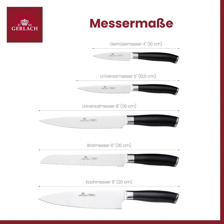 Gerlach Deco Black Messerblock Messerschärfer Messerset Küchenmesserset 5 Messer Edelstahl Buchenhol