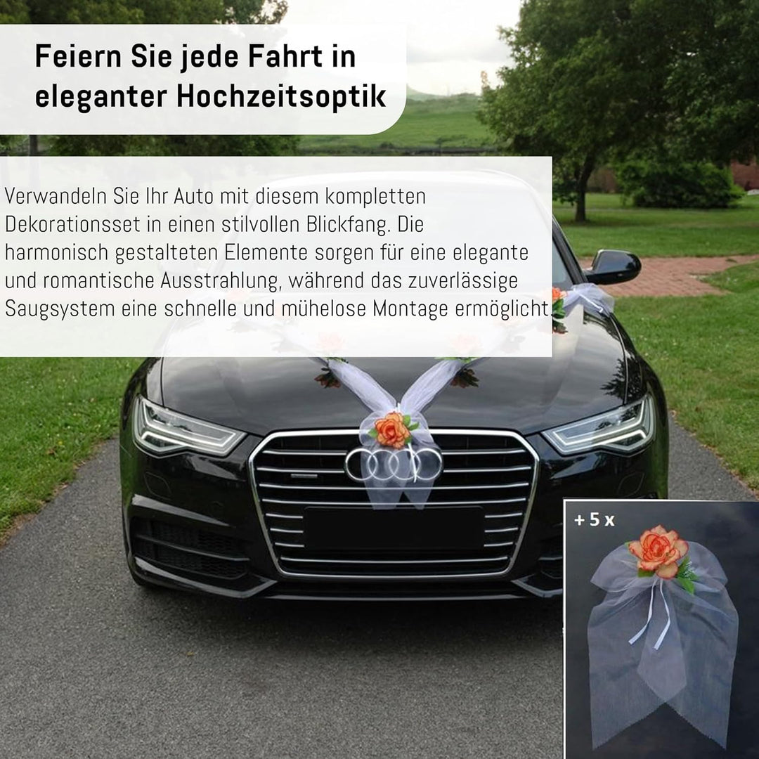 Organza M + Schleife Auto Schmuck Braut Paar Rose Deko Dekoration Autoschmuck Hochzeit Car Auto Wedd