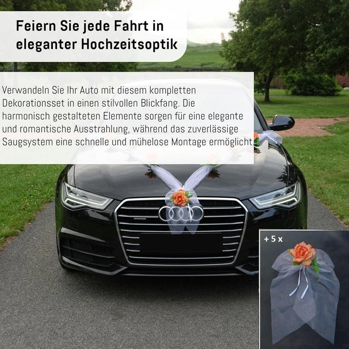 Organza M + Schleife Auto Schmuck Braut Paar Rose Deko Dekoration Autoschmuck Hochzeit Car Auto Wedd