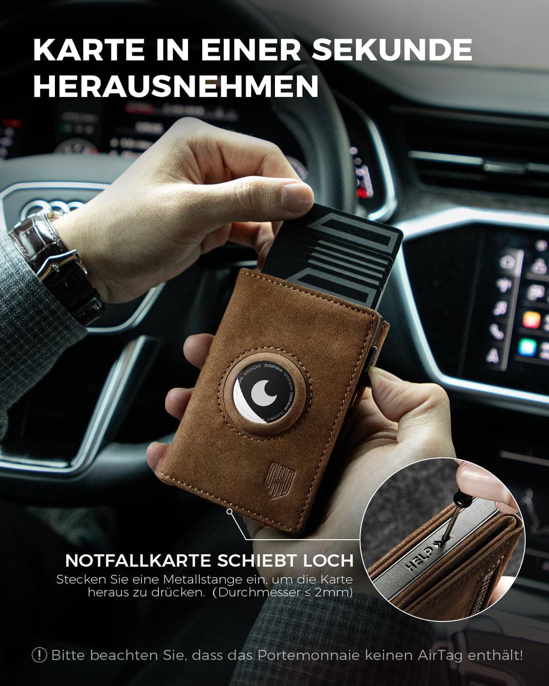 DODENSHA® MagSnap Airtag Wallet Herren mit RFID Schut I Kartenetui Herren Braun, Braun