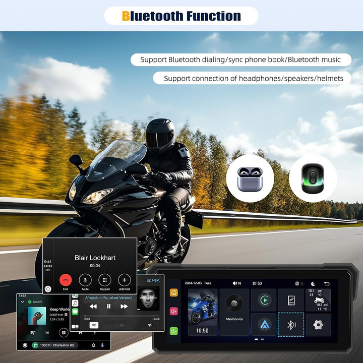 SIXTOP Motorrad-Carplay-Bildschirm, Kabelloses CarPlay und Android Auto für Moto, 8.1-Zoll-wasserdic