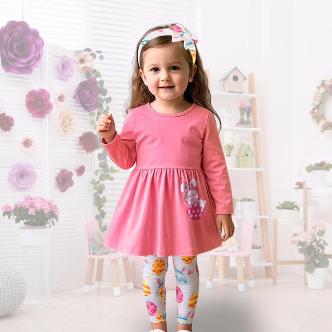 Baby Mädchen Oster Outfit Kleinkind Langarm Hase Kleid + Hase Hosen und Bogen Stirnband für Oster Ge