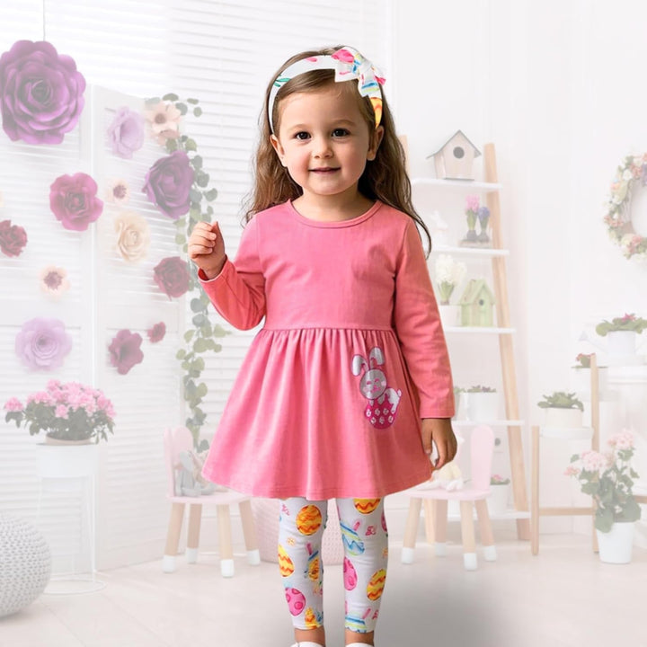 Baby Mädchen Oster Outfit Kleinkind Langarm Hase Kleid + Hase Hosen und Bogen Stirnband für Oster Ge