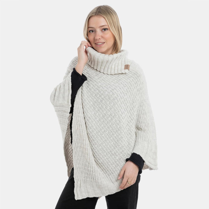 KNIT FACTORY - Nicky Gestrickter Poncho - Damen Strickponcho mit Kragen - Mit Wolle - Hochwertige Qu
