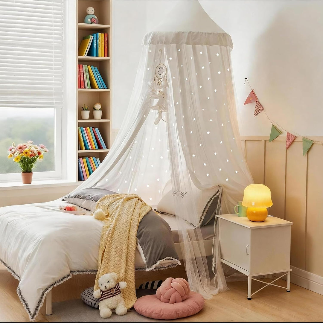 Prinzessin Bett Baldachin für Mädchen, Doppelte Lage Baldachin mit Cutout Sterne, passt Twin/volles