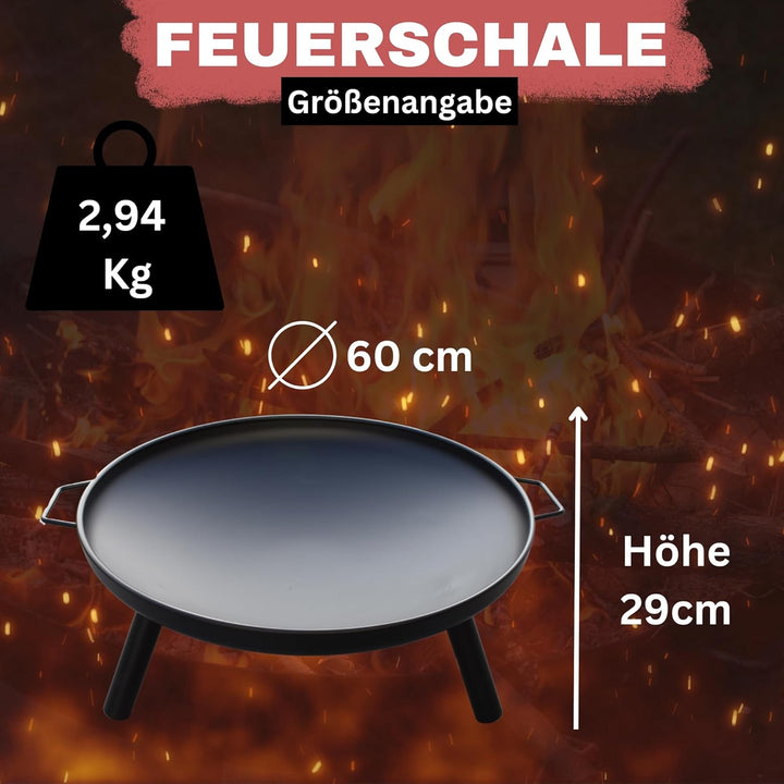 Feuerschale Feuerstelle Ø 60 cm für Lagerfeuer im Garten oder auf der Terrasse mit 2 Tragegriffen au