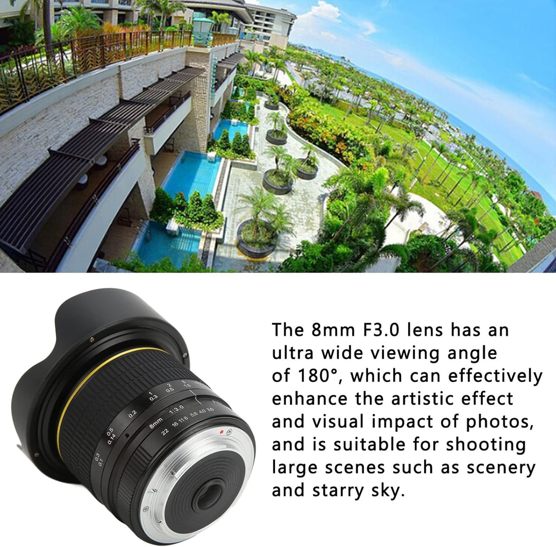 Cuifati 8 Mm F/3.0 Fisheye-Objektiv für Nikon F(DX)/APS-C F-Mount D3200, D3300, D3400, D5200, D5300,