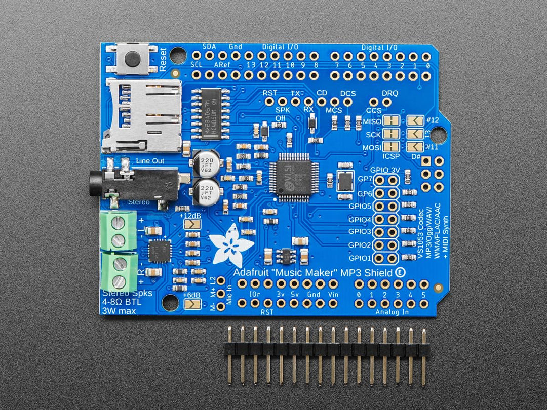 Adafruit "Music Maker" MP3 Shield für Arduino mit 3W Stereo Verstärker, v1.0, 1788