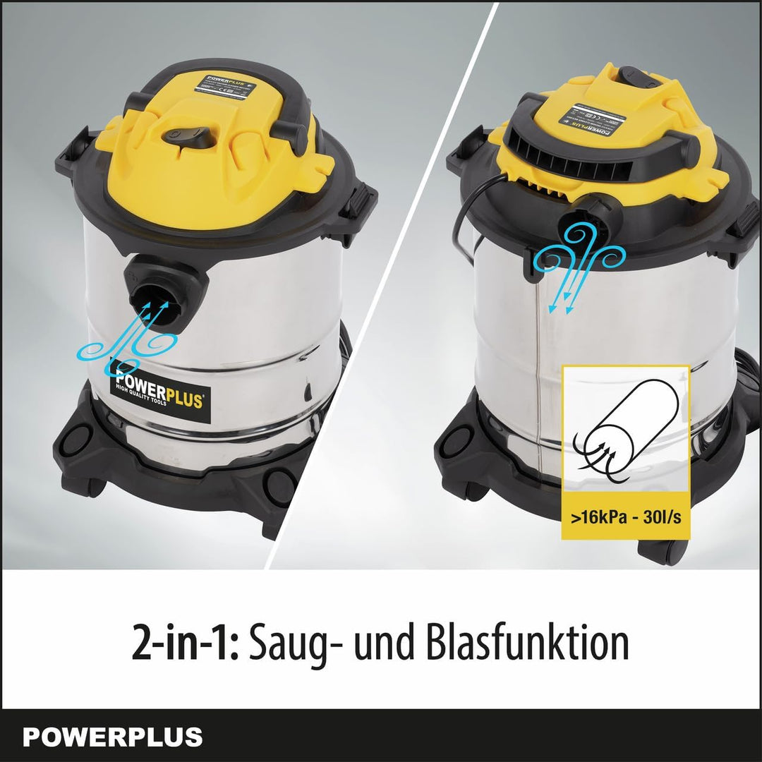 POWERPLUS elektrischer Nass Trockensauger POWX322-1000W Industriesauger für Küche, Boden, Teppich, s
