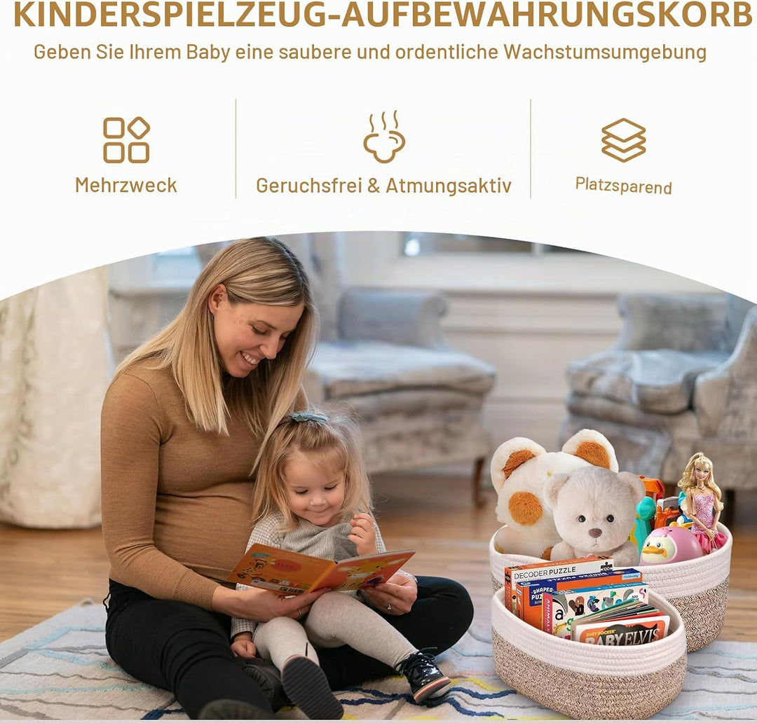 BBWELL 4er Set Aufbewahrungskorb aus Baumwollseil – Geflochtene Körbe – Stapelbare körbe aufbewahrun