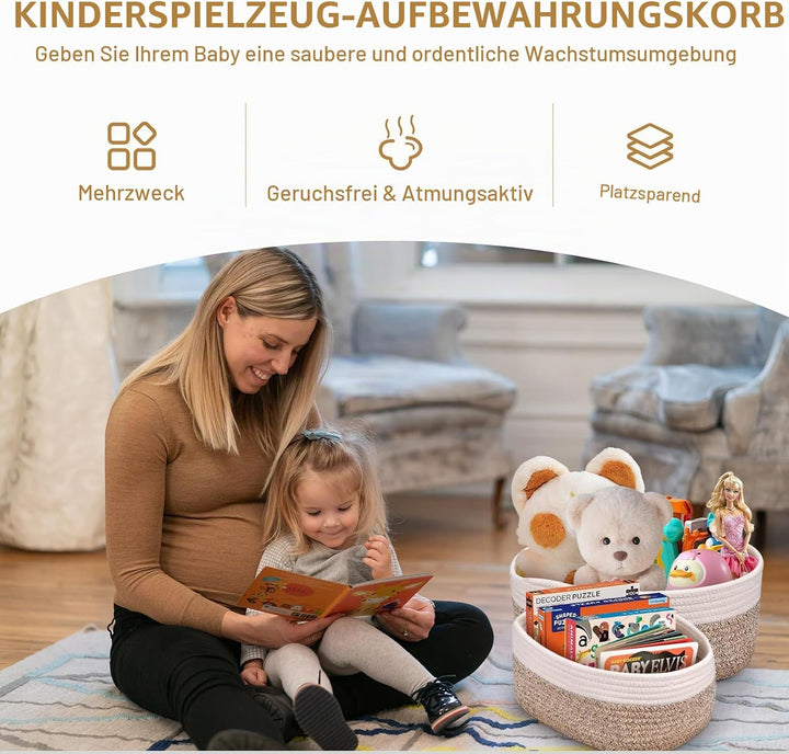BBWELL 4er Set Aufbewahrungskorb aus Baumwollseil – Geflochtene Körbe – Stapelbare körbe aufbewahrun