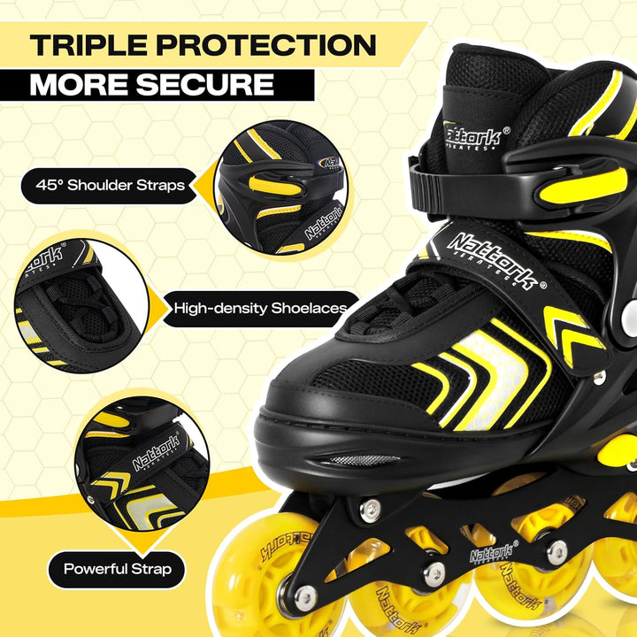 Nattork Inliner für Kinder Verstellbare Inline Skates, 4 Grössen Kinder Inline Roller Skates mit Bel