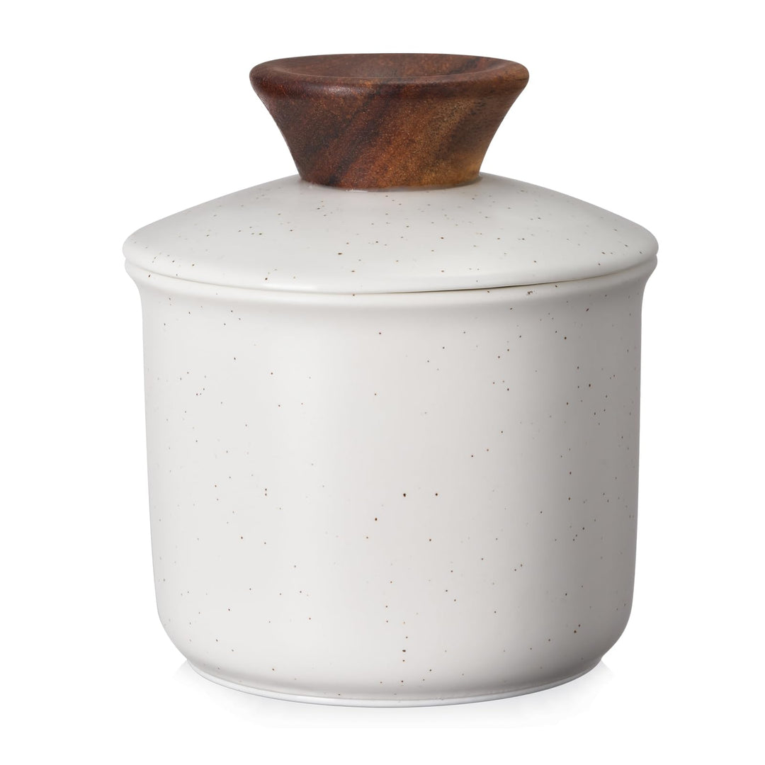 DOWAN Butterdose, Französische Butterdose mit Deckel, Keramik Butterglocke mit Wasserlinie, New Bone