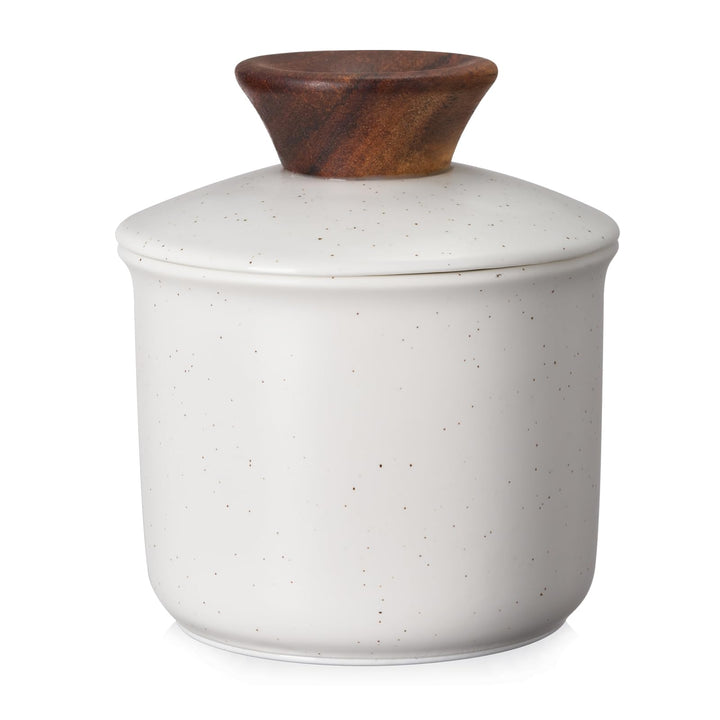 DOWAN Butterdose, Französische Butterdose mit Deckel, Keramik Butterglocke mit Wasserlinie, New Bone