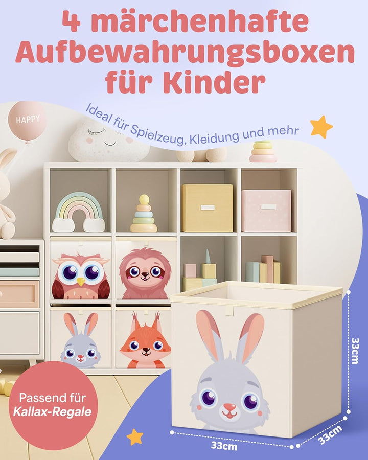 Aufbewahrungsbox Kinderzimmer 4er Set – Kallax Boxen Kinder, praktische Organizer Kinderzimmer, Spie