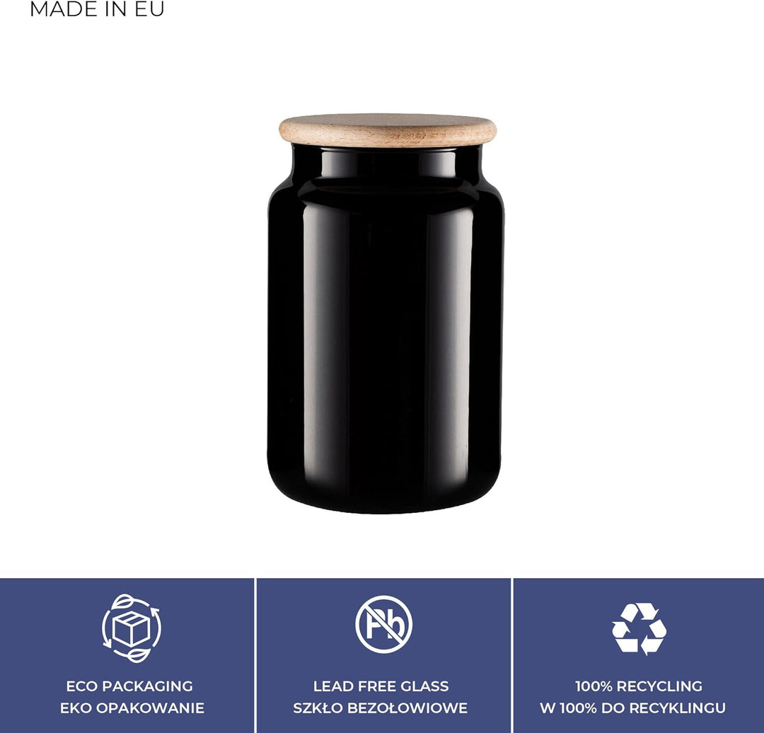 TREND FOR HOME Vorratsgläser 900 ml Set von 3 Vorratsdosen Schwarz Glas Glasbehälter mit Deckel aus