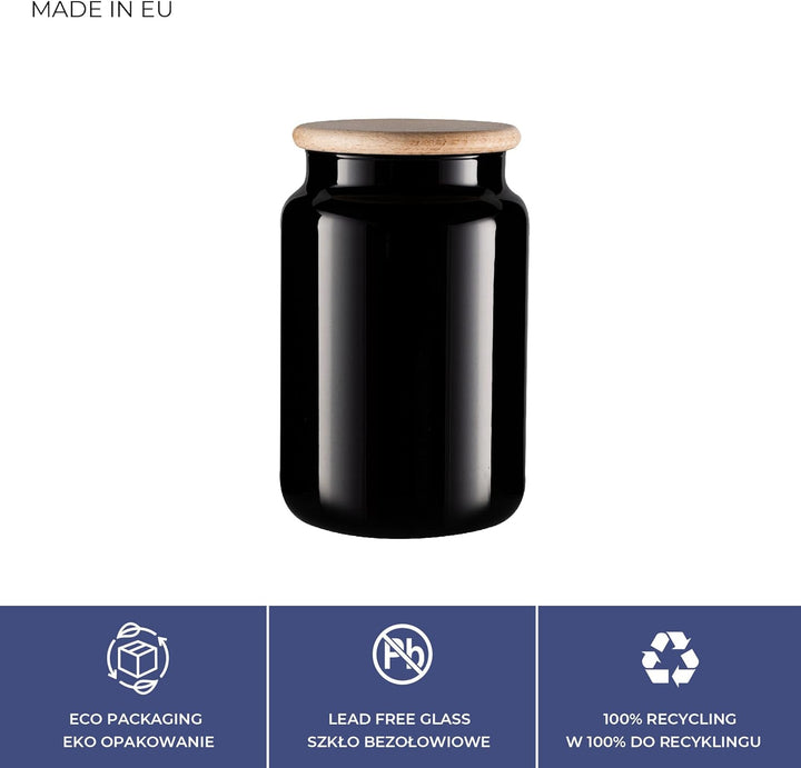 TREND FOR HOME Vorratsgläser 900 ml Set von 3 Vorratsdosen Schwarz Glas Glasbehälter mit Deckel aus