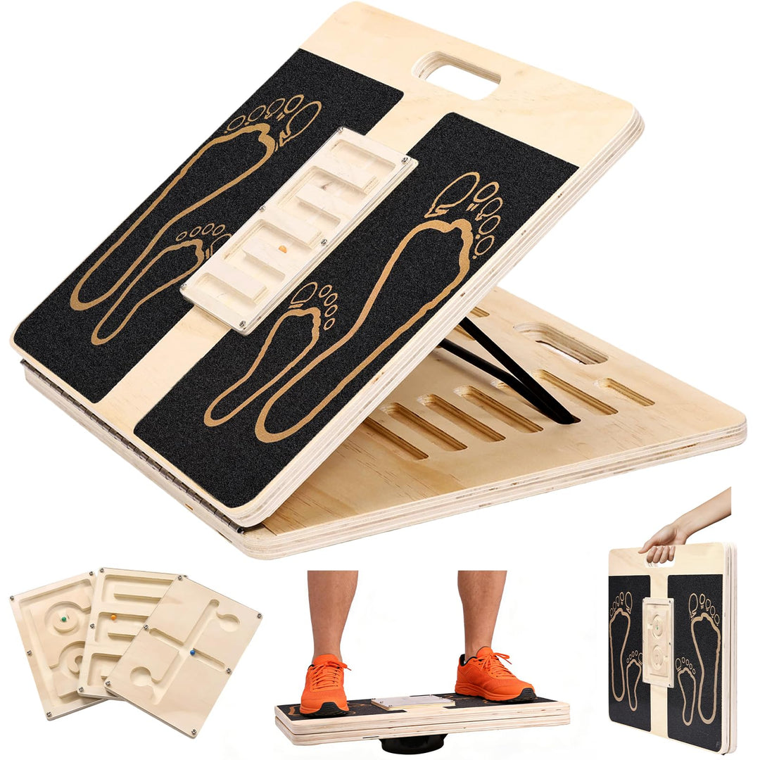 2 in 1 Wadendehner Balance Board mit 12 Winkeln 18°-53° Verbreitet | Haltbares Holz,47x40cm,3*Kugell