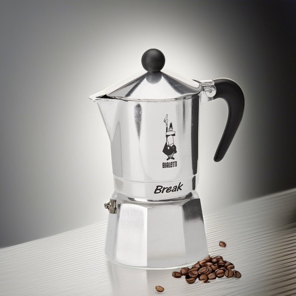 Bialetti 5923 Espressokocher Break für 3 Tassen, schwarz Grau 13x9x17 cm Kaffee Moka, Grau 13x9x17 c