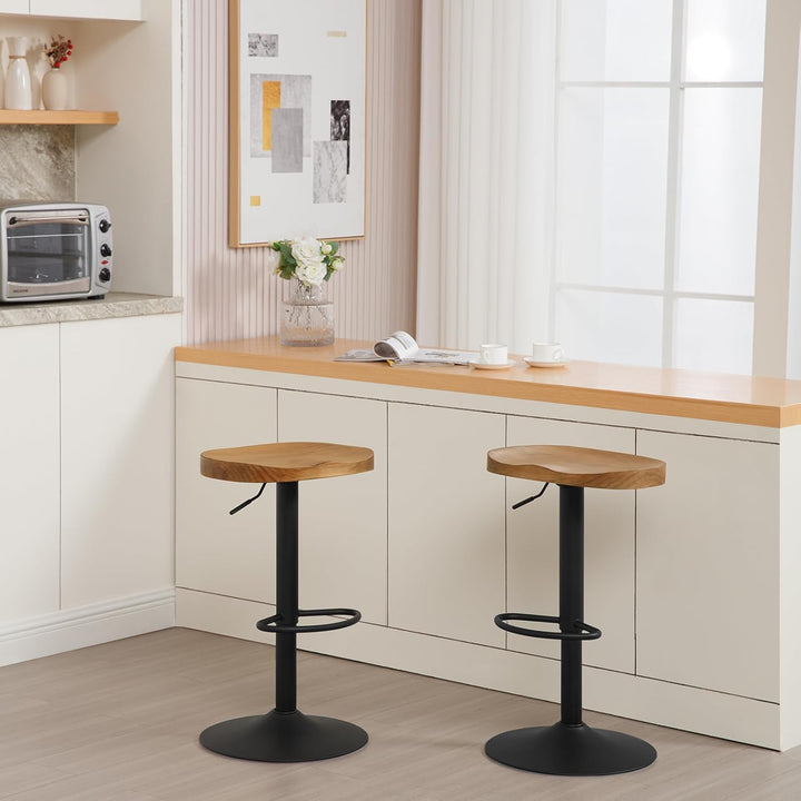 WOLTU Barhocker 2er Set, Hocker höhenverstellbar, Holz, Dunkle Holzoptik | Barstuhl mit Sattelsitz F
