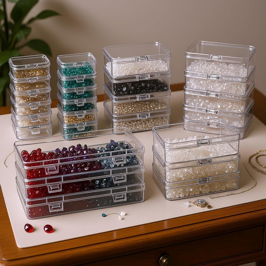 36 Stück gemischte Grössen rechteckige leere Mini-Organizer-Aufbewahrungsbox-Behälter mit Klappdecke