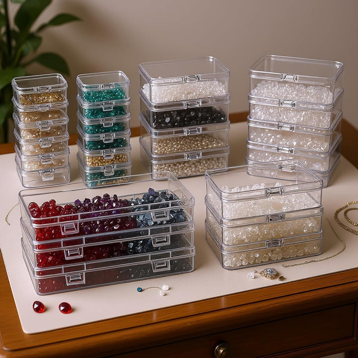 36 Stück gemischte Grössen rechteckige leere Mini-Organizer-Aufbewahrungsbox-Behälter mit Klappdecke