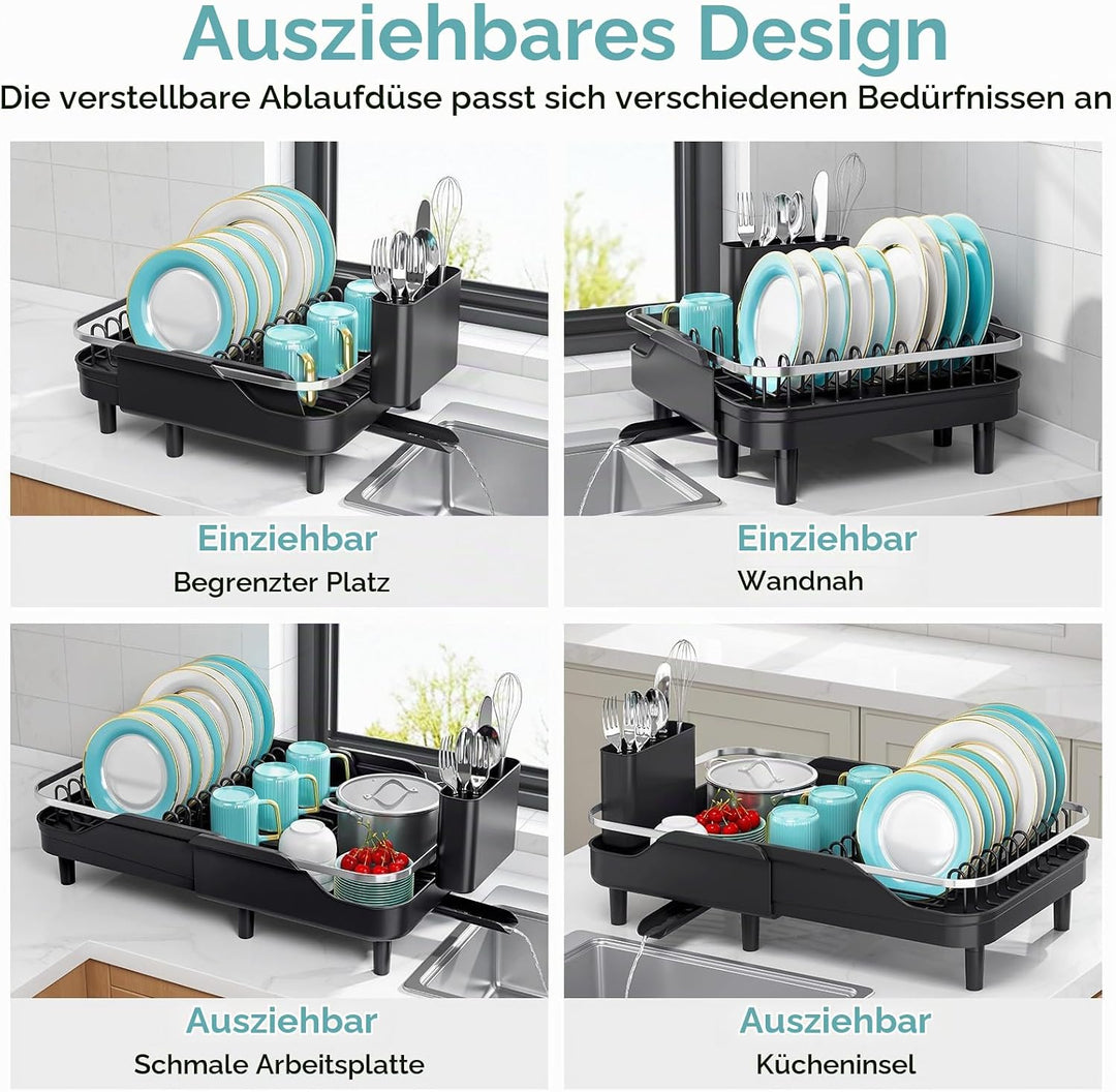 Urackify Ausziehbares Abtropfgestell, Schwarz | 32-52CM, Edelstahl, Grosszügiger Geschirrabtropfgest