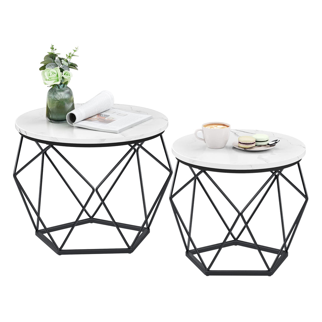VASAGLE Couchtisch rund, 2er Set, Wohnzimmertisch, Beistelltisch, modern, abnehmbare Tischplatte, fü