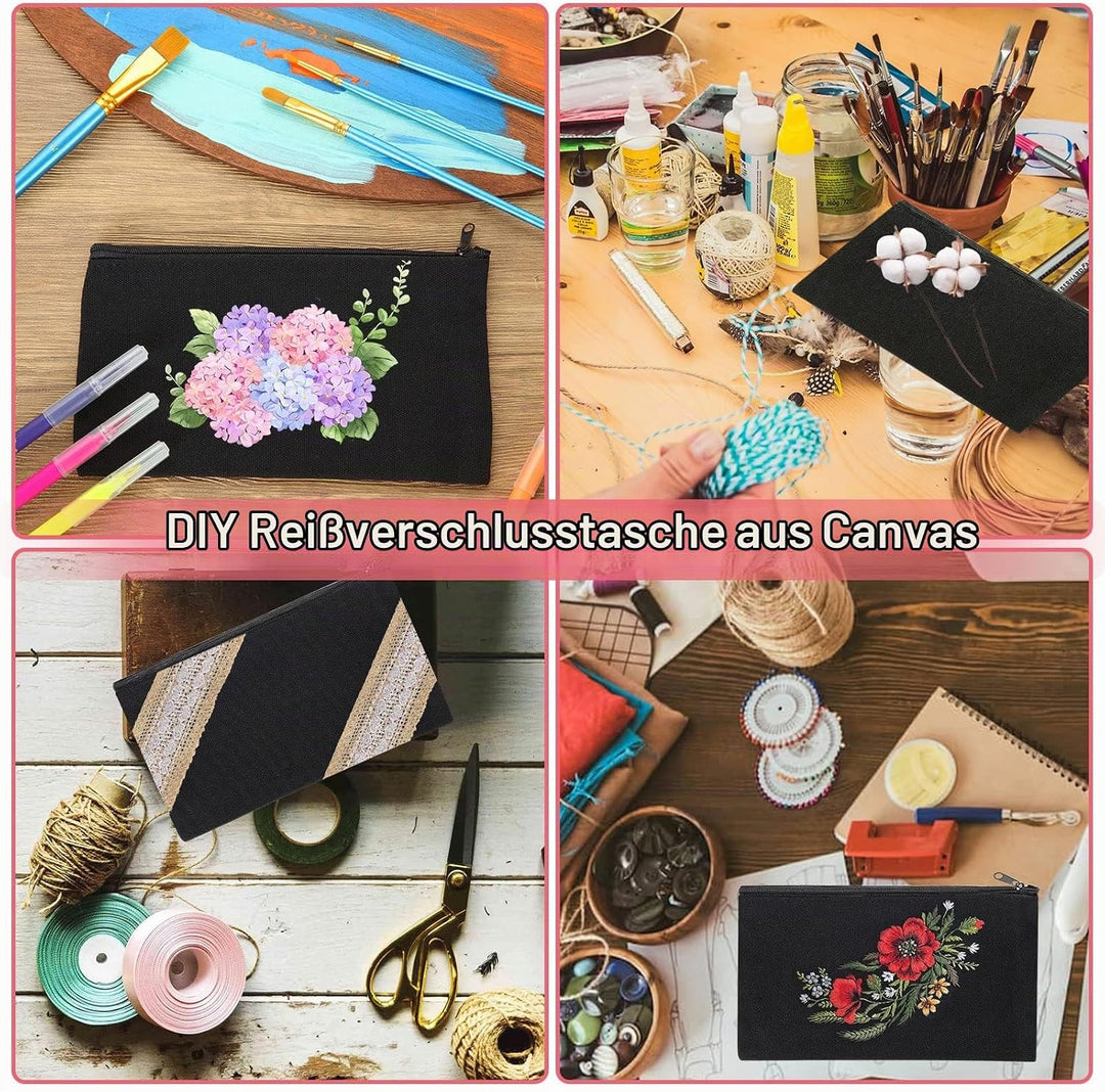 SENENQU 30 Stück DIY Blanko Stoffbeutel Schwarz Mit Reissverschluss, 12 × 21cm Klein Stoffbeutel Zum
