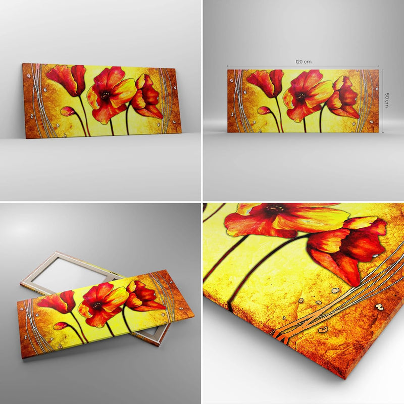 Wandbilder Dekoration Wohnzimmer Blumen Schilder Stiel Linien Panorama Bilder auf Leinwand 120x50cm