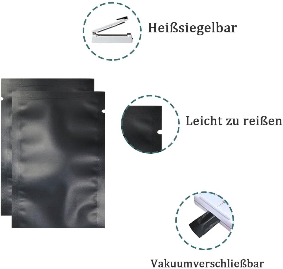 WACCOMT Pack 200 Stück Flache Open Top Mylar Beutel Vakuumversiegelbar Langfristige Aufbewahrung von