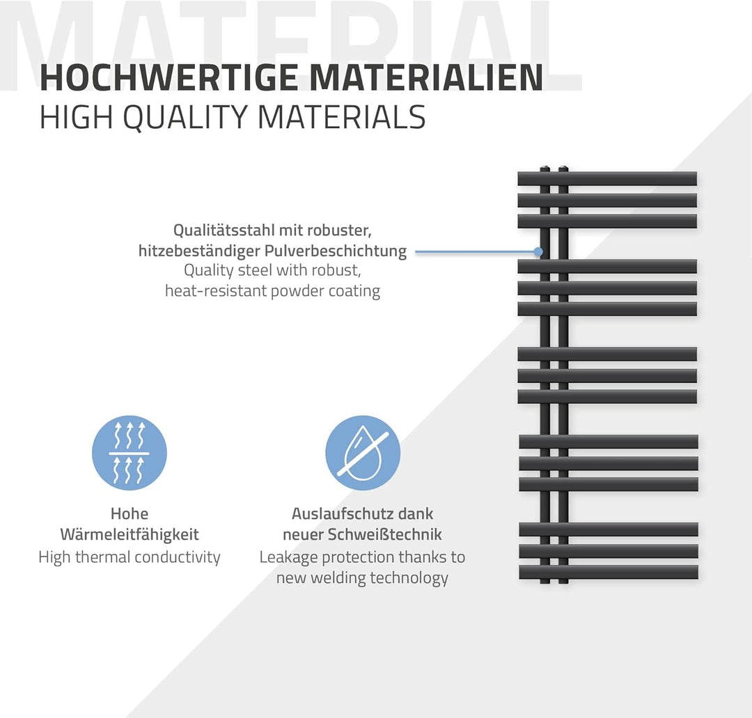 ECD Germany Iron EM Design Badheizkörper Elektrisch mit Heizstab 900 W - 500 x 1200 mm - Anthrazit -