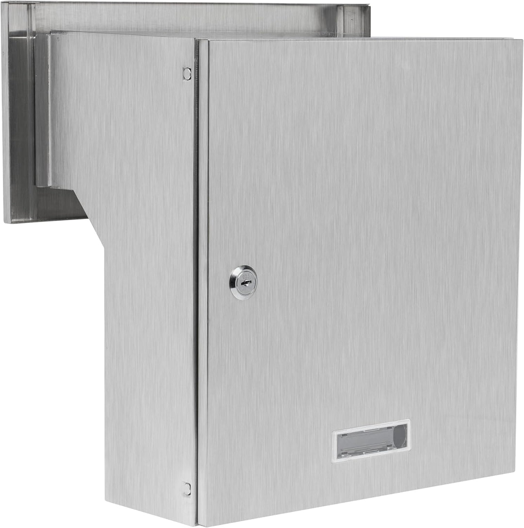 Mauerdurchwurf Briefkasten 100% Edelstahl V2A gebürstet 190-260 [mm] 3 Schlüssel Frontplatte: 160 x